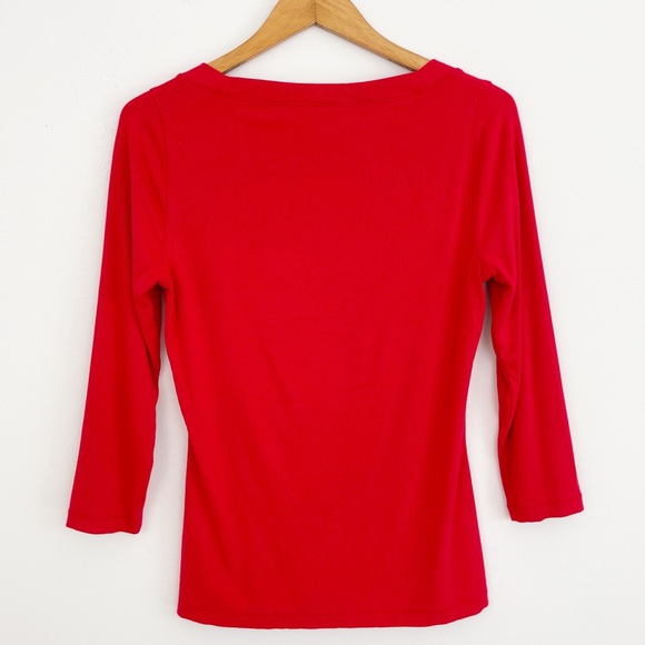 Banana Republic Red Ribbed 3/4 Sleeves Top Size Small - Picture 8 of 15